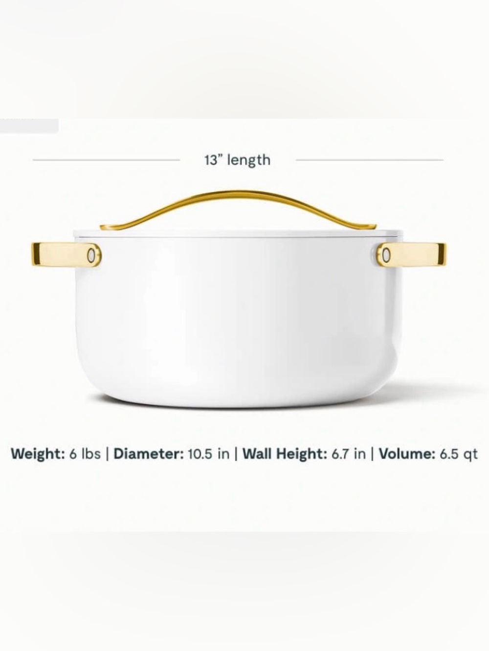 NIB Caraway 6.5-Quart White & gold Ltd edition Dutch Oven with 10.5” Lid $185 - Picture 4 of 4